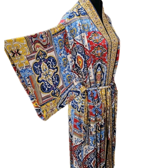 Haute Hippie Colorful Patterned Kimono Robe-Size Small - Picture 12 of 13